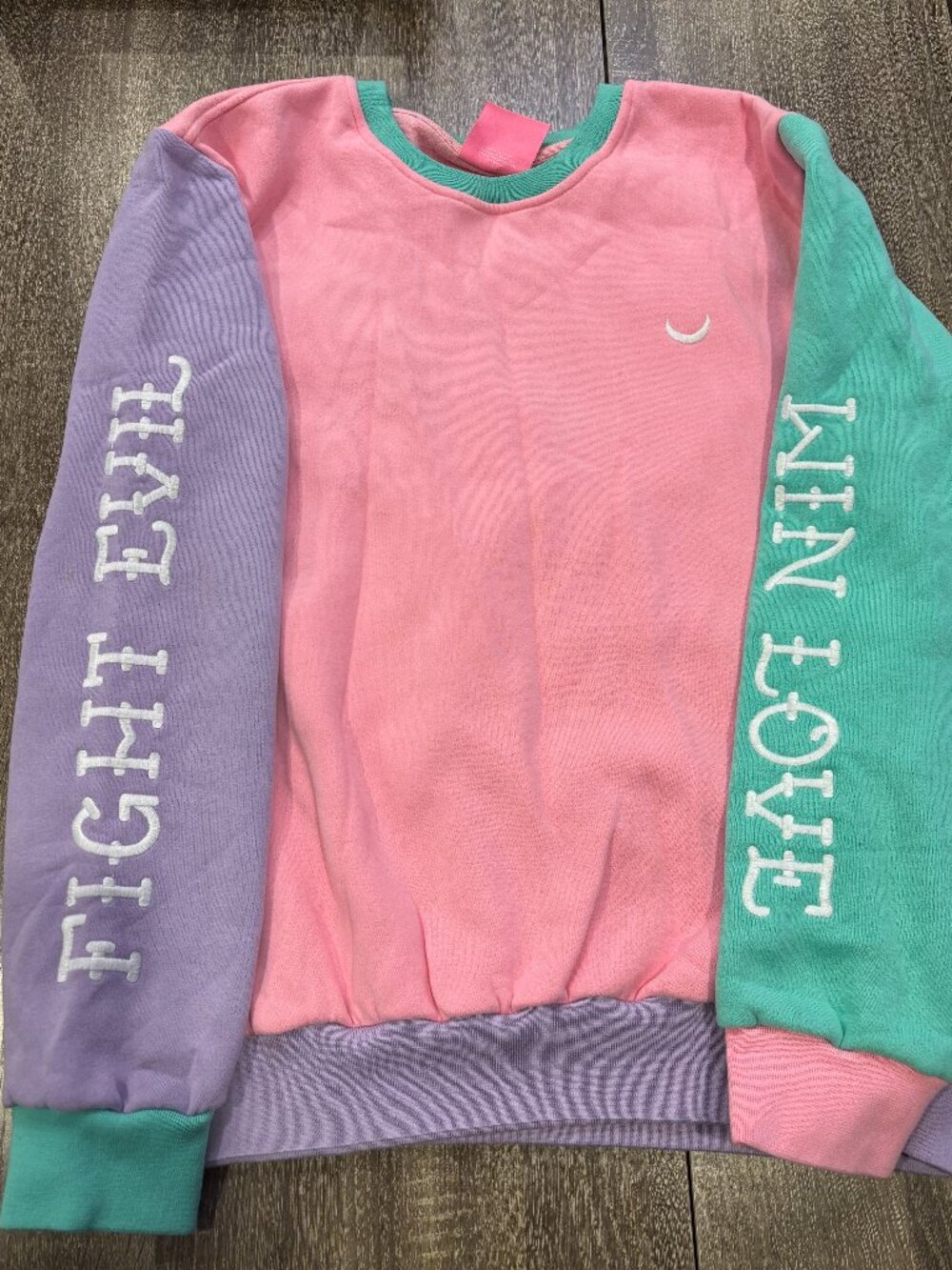 Sailor Moon Pastel Colour Block Embroidered Sweater Fight Evil Win Love RARE